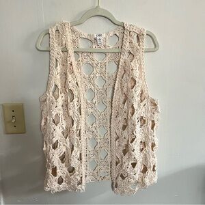 Vintage Crochet Vest open Knit Cotton Sz M Boho Cottagecore Festival Fairy